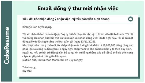 viết email xác nhận nhận việc