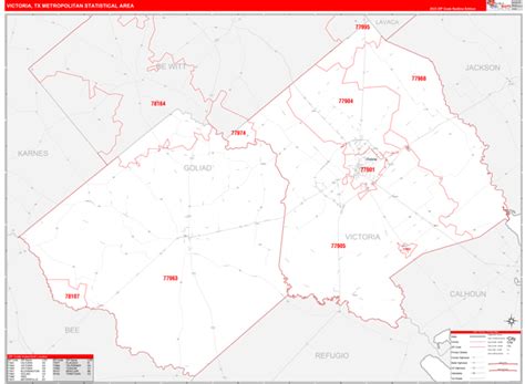 Victoria, TX Metro Area Zip Code Wall Map Basic Style by MarketMAPS