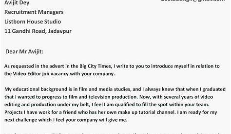Video Editor Cover Letter Example
