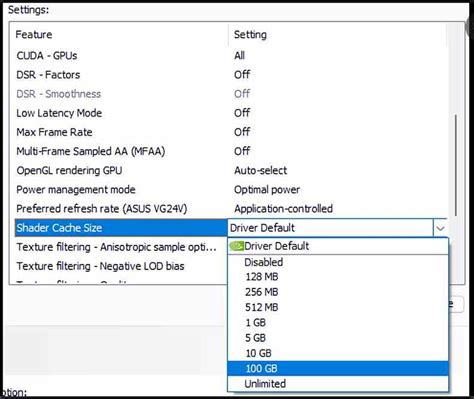 video driver settings shader cache