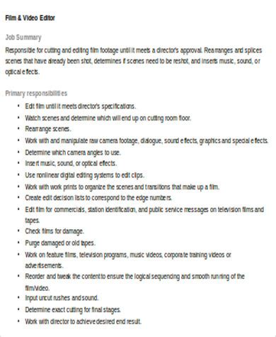 Video Editing Job Description