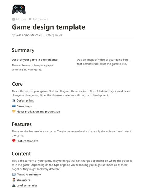 video game design document template