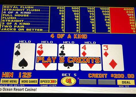 video poker pay table chart