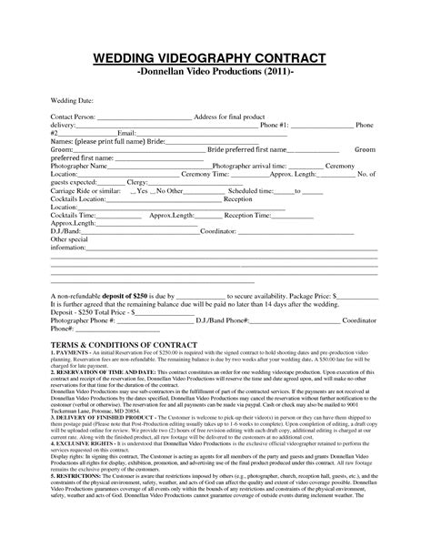 Videography Contract Template Free Beautiful Wedding Graphy and