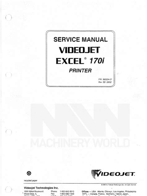 Videojet Excel 170I Troubleshooting