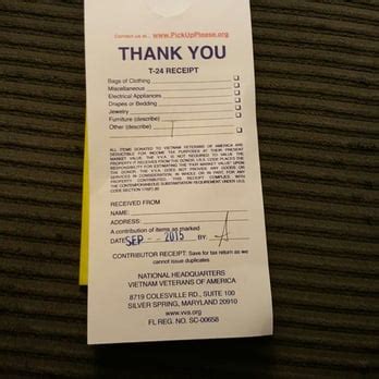 vietnam veterans of america receipt