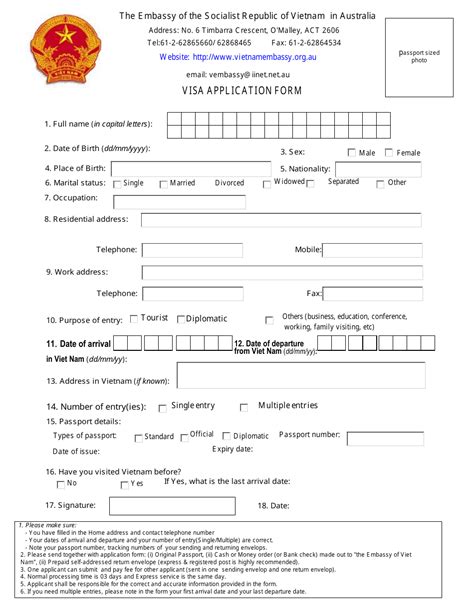 vietnam visa application form for australians