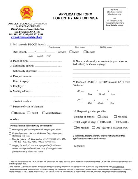 vietnam visa application form san francisco