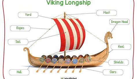 With its bold, colourful illustraion, this labelled Viking longship