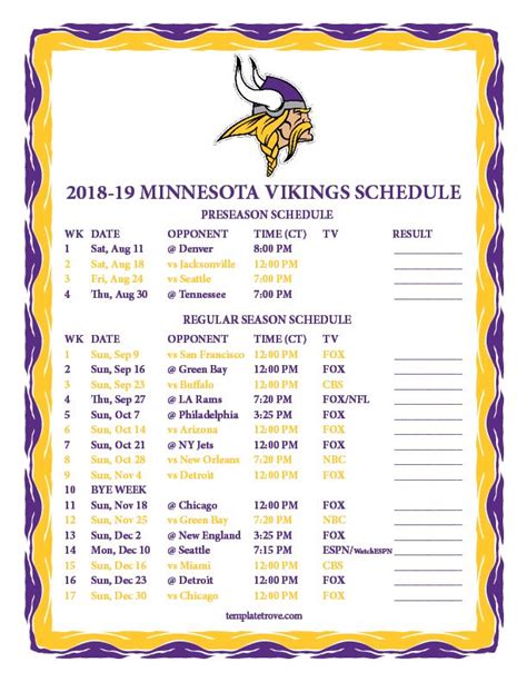 vikings game day schedule
