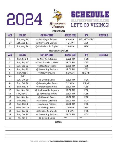Vikings Schedule 2024 Printable