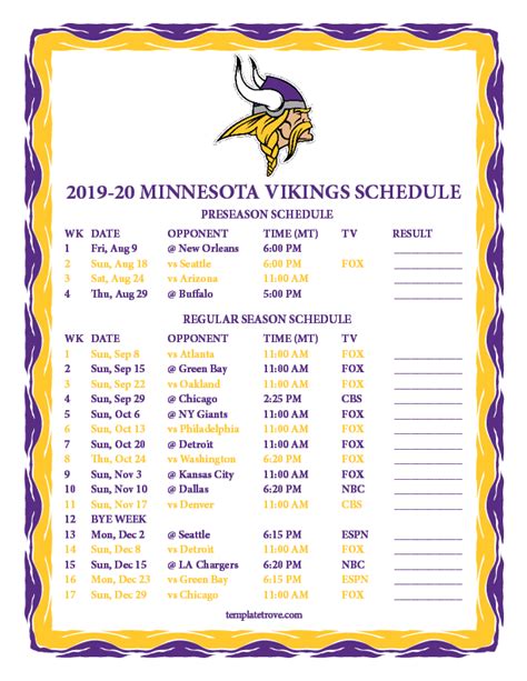 vikings season game schedule