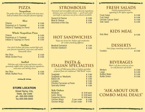 villa italian kitchen menu prices