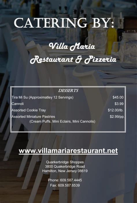 villa maria catering menu