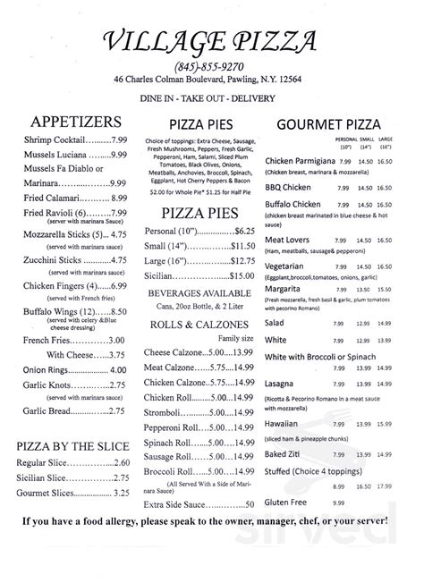 village pizza pawling ny menu