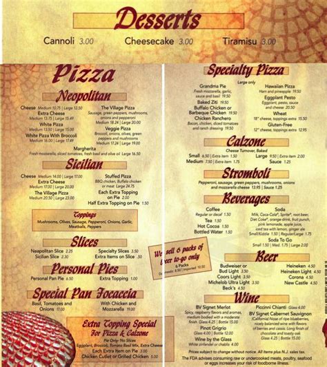 village pizza port jervis ny menu