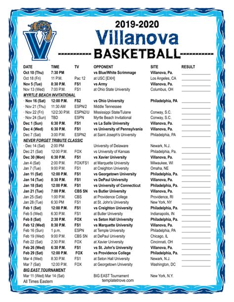 villanova basketball schedule today