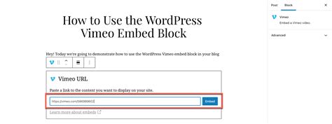 vimeo embed code wordpress