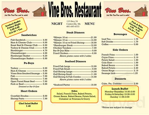 Vines Brothers Menu