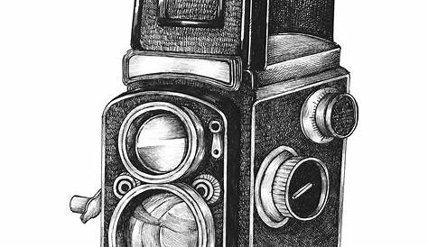 Vintage Camera Line Drawing Art Illustration Hand Digi