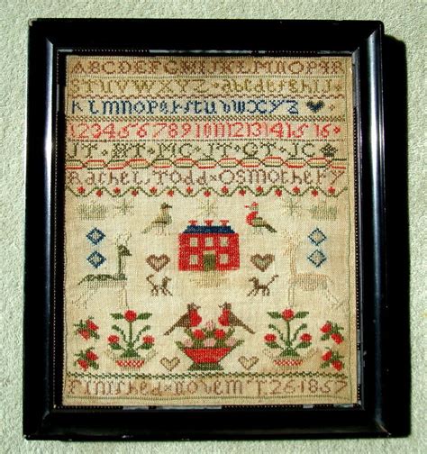 ANTIQUE EMBROIDERY SAMPLER DATED 1857 RACHEL TODD