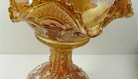 Vintage Marigold Carnival Glass Bowl Scalloped Daisy Leaves Ebay