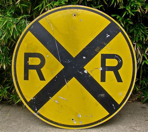 Tags America Vintage Railroad Crossing Sign, Distressed 12 Inch Round