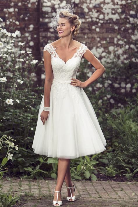 1068 PENNY Tea Length Short Wedding Dress 1920s Vintage Half Sleeve