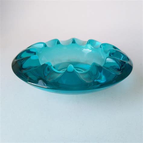 vintage blue glass ashtray