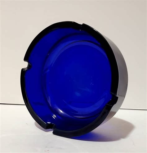 vintage cobalt blue glass ashtray