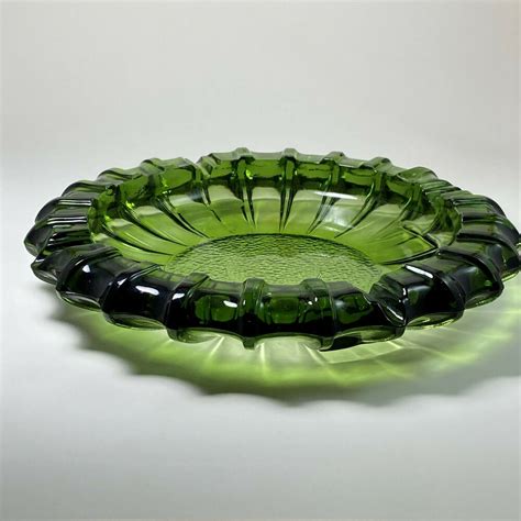 vintage green glass ashtray