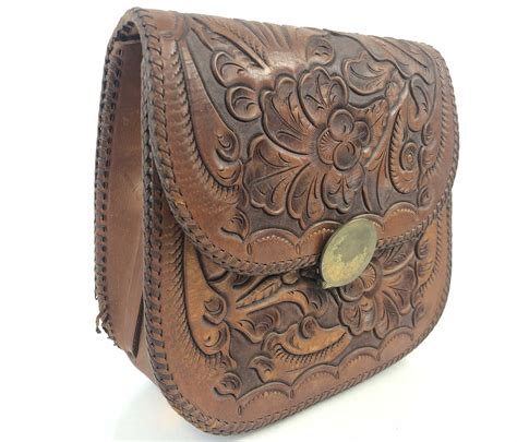 Vintage Hand Tooled Leather Purse For Sale