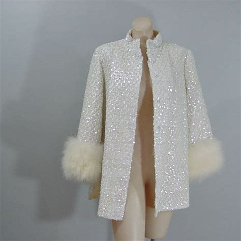 vintage white sequin and marabou jacket