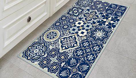 Vinyl floor mat, kitchen mat with grey Moroccan tiles