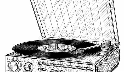 Vinyl Player Illustration, Drawing, Engraving, Ink, Line
