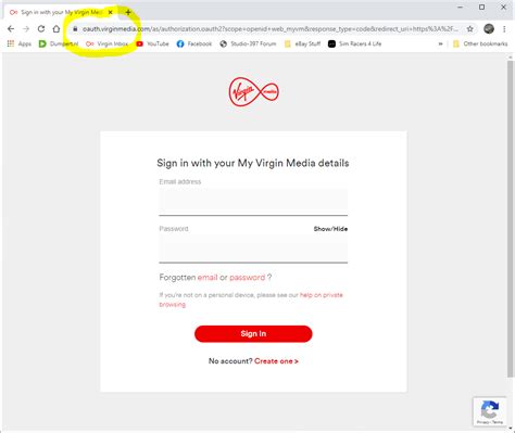 virginmedia emails sign in error