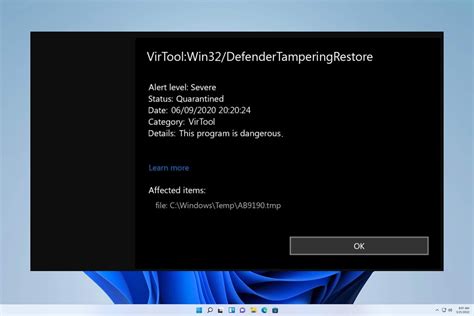 virtool win32/defendertamperingrestore