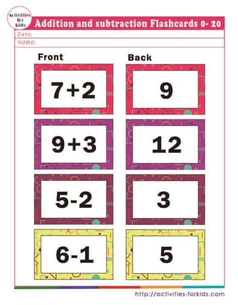 Virtual Addition And Subtraction Flash Cards