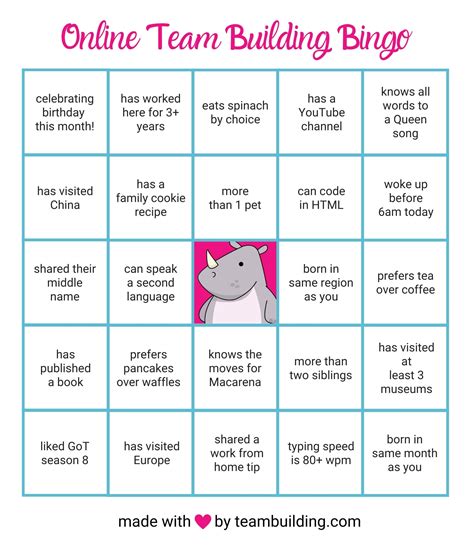 Virtual Team Building Activities Bingo