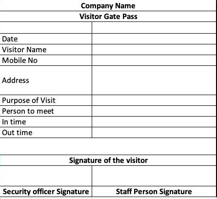 Visitor Pass Template Excel