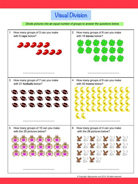 Visual Display Of Division In Math Worksheet