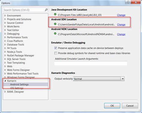 visual studio android sdk location