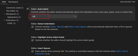 visual studio code auto indent not working