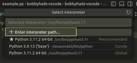 visual studio code change python interpreter path