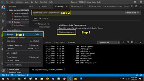 visual studio code change terminal colors