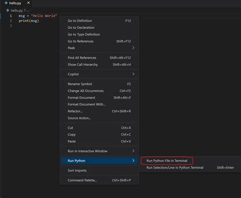 visual studio code run python file in terminal shortcut