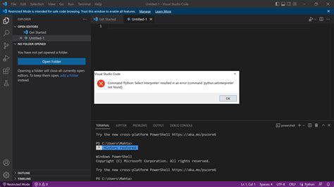 visual studio code select python interpreter error