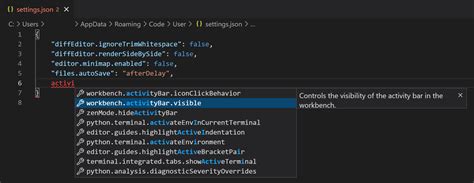 visual studio code settings json python path