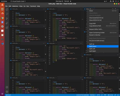 visual studio code split screen same file