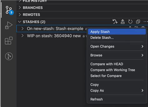 visual studio code view stashes